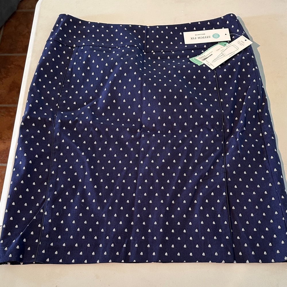 Margaret M Dark Blue Midi Skirt with Sailboat Pattern - Picture 4 of 9